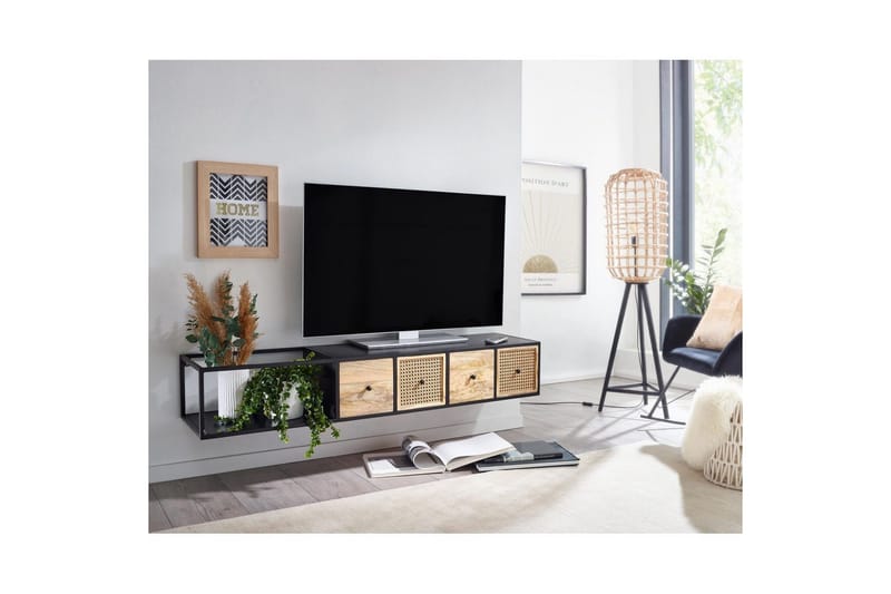 Matala kaappi Wohnling Metallinen ripustus 3 massiivipuulaatikolla teollinen - Huonekalut - TV- & Mediakalusteet - Mediajalusta & seinäteline