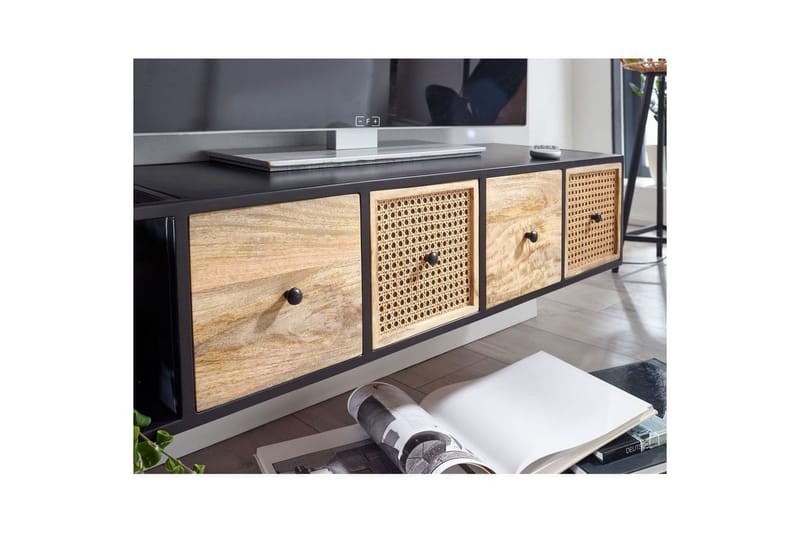 Matala kaappi Wohnling Metallinen ripustus 3 massiivipuulaatikolla teollinen - Huonekalut - TV- & Mediakalusteet - Mediajalusta & seinäteline