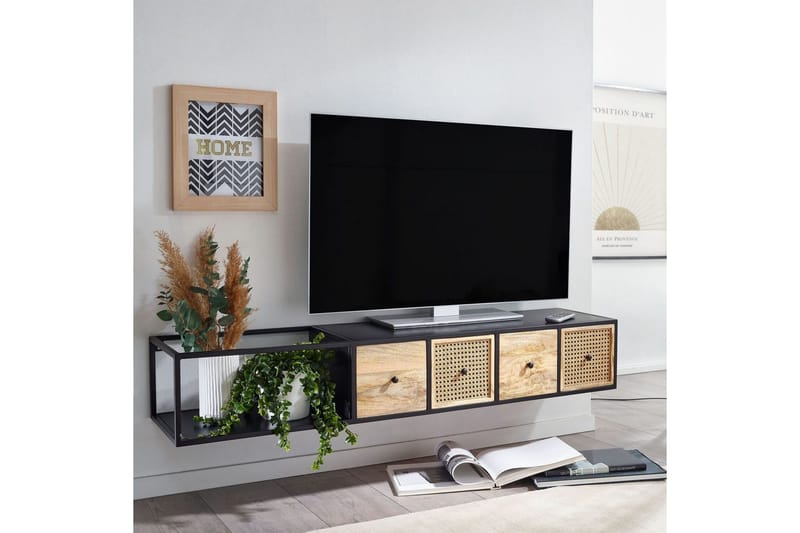 Matala kaappi Wohnling Metallinen ripustus 3 massiivipuulaatikolla teollinen - Huonekalut - TV- & Mediakalusteet - Mediajalusta & seinäteline