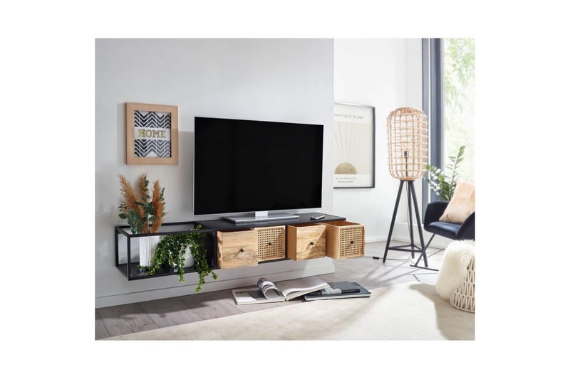 Matala kaappi Wohnling Metallinen ripustus 3 massiivipuulaatikolla teollinen - Huonekalut - TV- & Mediakalusteet - Mediajalusta & seinäteline