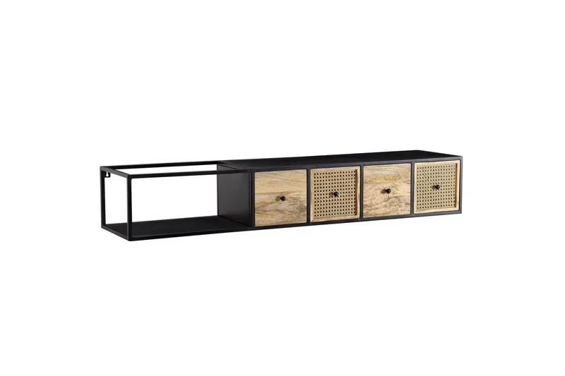 Matala kaappi Wohnling Metallinen ripustus 3 massiivipuulaatikolla teollinen, undefined