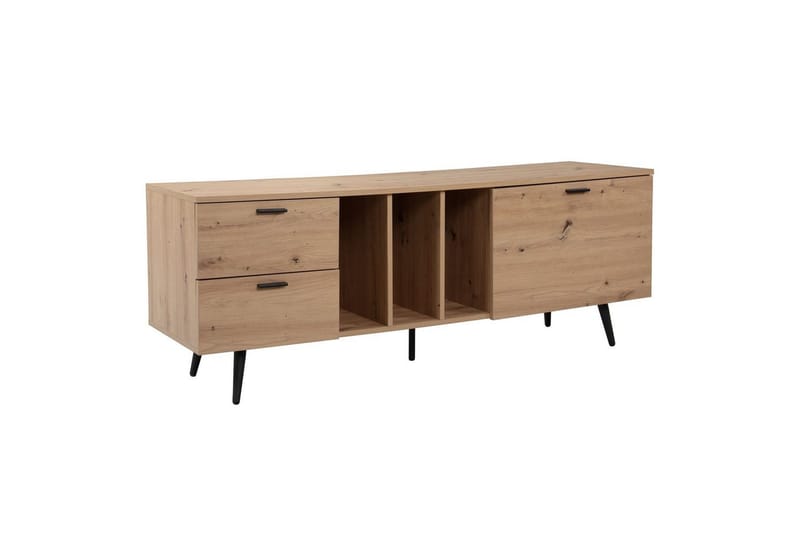 Matala kaappi Wohnling moderni lastulevy, 2 laatikkoa, 1 ovi, säilytyslokerot, metallijalat, moderni tyyli Musta, tammi, Musta, tammi