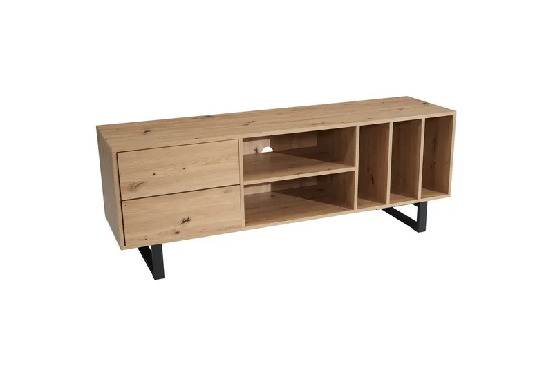 Matala kaappi Wohnling moderni lastulevy, 2 laatikkoa, säilytyslokerot, metallijalat, moderni tyyli Tammi - Tammi - Huonekalut - TV- & Mediakalusteet - Tv taso & Mediataso