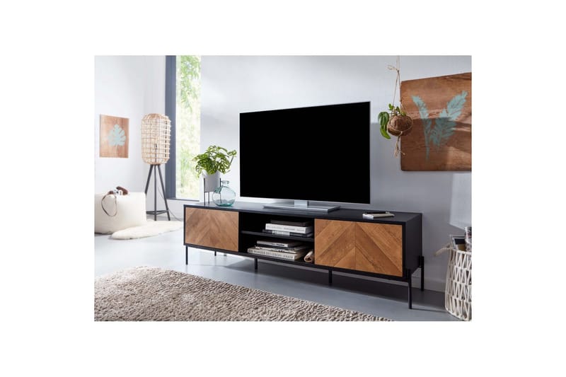 Matala kaappi Wohnling Tammipuiset kalusteet kuvioitu, 2 ovea, säilytyslokero, metallijalat, maalaistalo - Huonekalut - TV- & Mediakalusteet - Mediajalusta & seinäteline