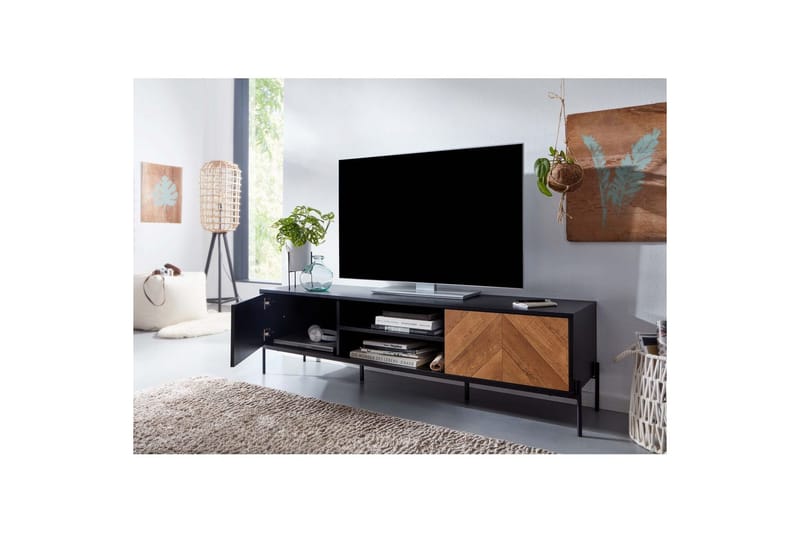 Matala kaappi Wohnling Tammipuiset kalusteet kuvioitu, 2 ovea, säilytyslokero, metallijalat, maalaistalo - Huonekalut - TV- & Mediakalusteet - Mediajalusta & seinäteline