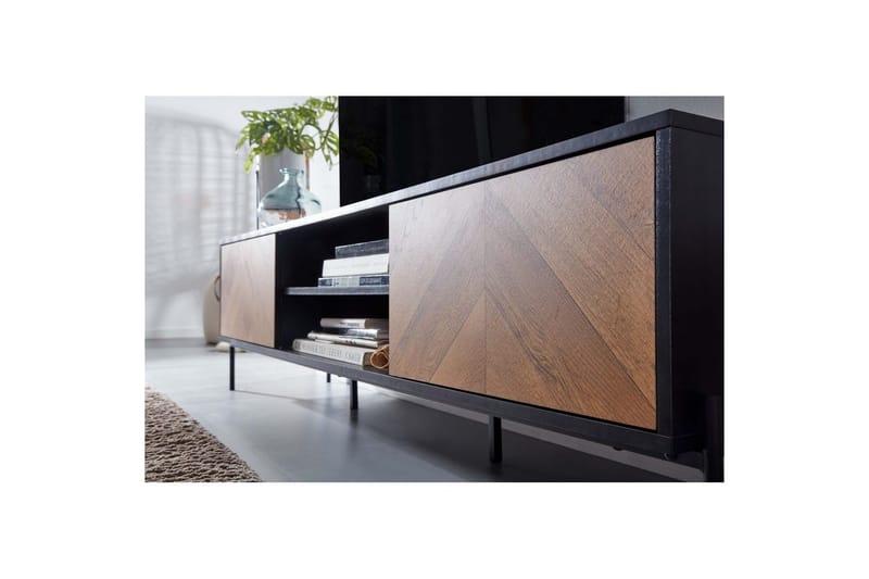 Matala kaappi Wohnling Tammipuiset kalusteet kuvioitu, 2 ovea, säilytyslokero, metallijalat, maalaistalo - Huonekalut - TV- & Mediakalusteet - Mediajalusta & seinäteline