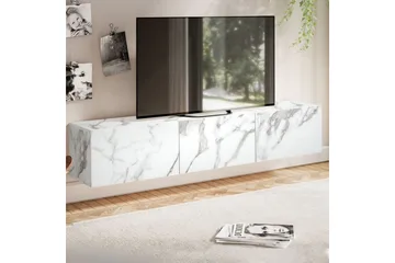 Matala kaappi Wohnling Pinnoitettu seinäkiinnitettävä luukkuovella, moderni Marmori, valkoinen, 160 cm - Marmori, valkoinen, 160 cm - Huonekalut - TV- & Mediakalusteet - TV-hyllyt