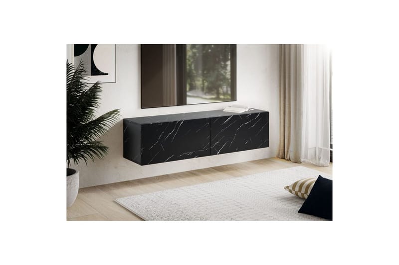 Matala kaappi Wohnling Pinnoitettu seinäkiinnitettävä luukkuovella, moderni Marmori, musta, 120 cm - Marmori, musta, 120 cm - Huonekalut - TV- & Mediakalusteet - Mediajalusta & seinäteline