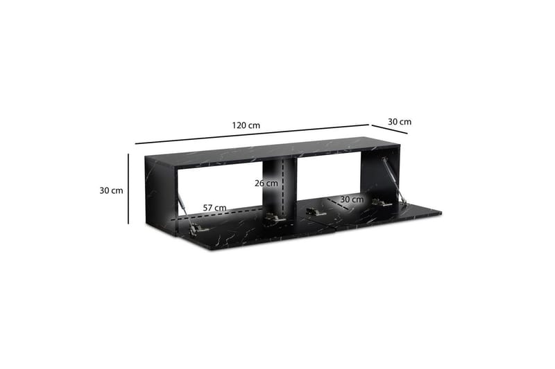Matala kaappi Wohnling Pinnoitettu seinäkiinnitettävä luukkuovella, moderni Marmori, musta, 120 cm - Marmori, musta, 120 cm - Huonekalut - TV- & Mediakalusteet - Mediajalusta & seinäteline