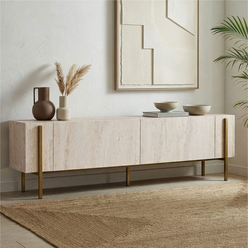 Nexus TV-taso 180 cm - Travertiini ja kulta - Huonekalut - TV- & Mediakalusteet - Mediajalusta & seinäteline