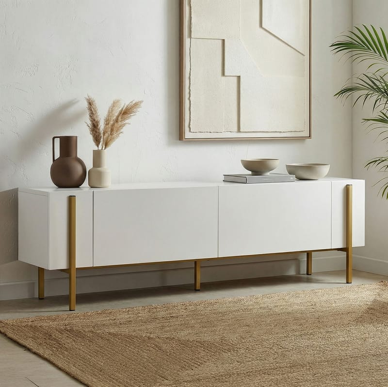 Nexus TV-taso 180 cm - Valkoinen ja kulta - Huonekalut - TV- & Mediakalusteet - Mediajalusta & seinäteline