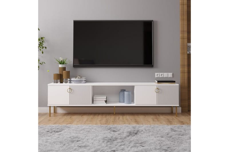 Neyra lattiamallinen tv-taso 180 cm säilytystilalla, maalattu puu - Valkoinen - Huonekalut - TV- & Mediakalusteet - Tv taso & Mediataso