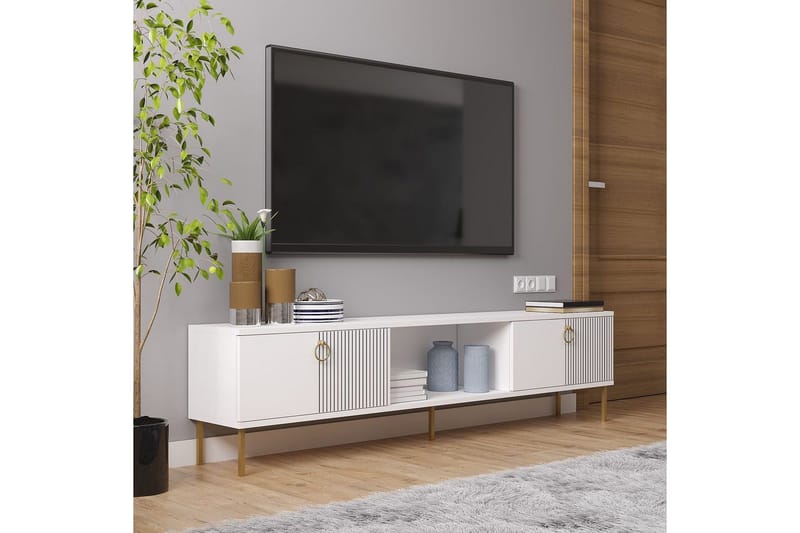 Neyra lattiamallinen tv-taso 180 cm säilytystilalla, maalattu puu - Valkoinen - Huonekalut - TV- & Mediakalusteet - Tv taso & Mediataso