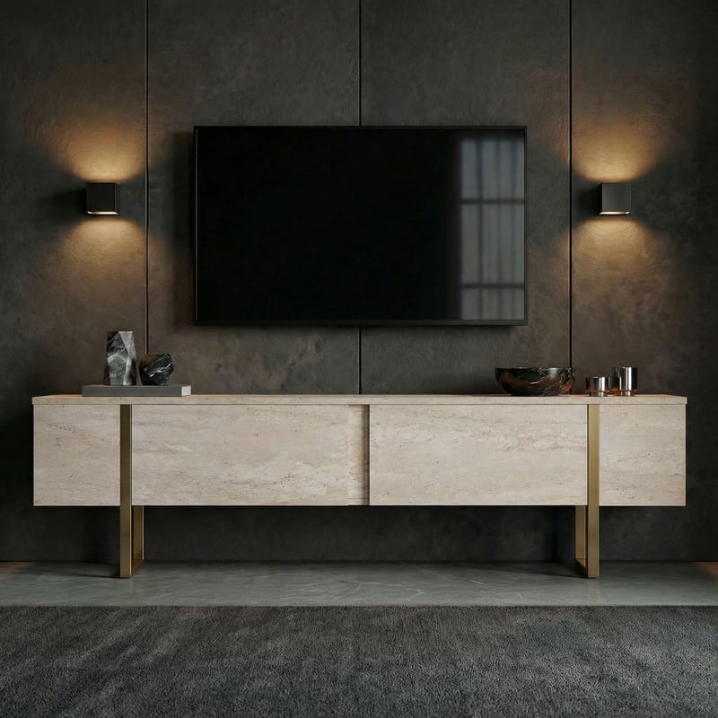 Nopira TV-taso 180 cm - Travertiini ja kulta - Huonekalut - TV- & Mediakalusteet - Mediajalusta & seinäteline