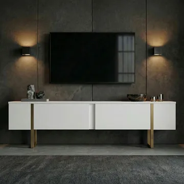 Nopira TV-taso 180 cm - Valkoinen/kulta - Huonekalut - TV- & Mediakalusteet - Tv taso & Mediataso