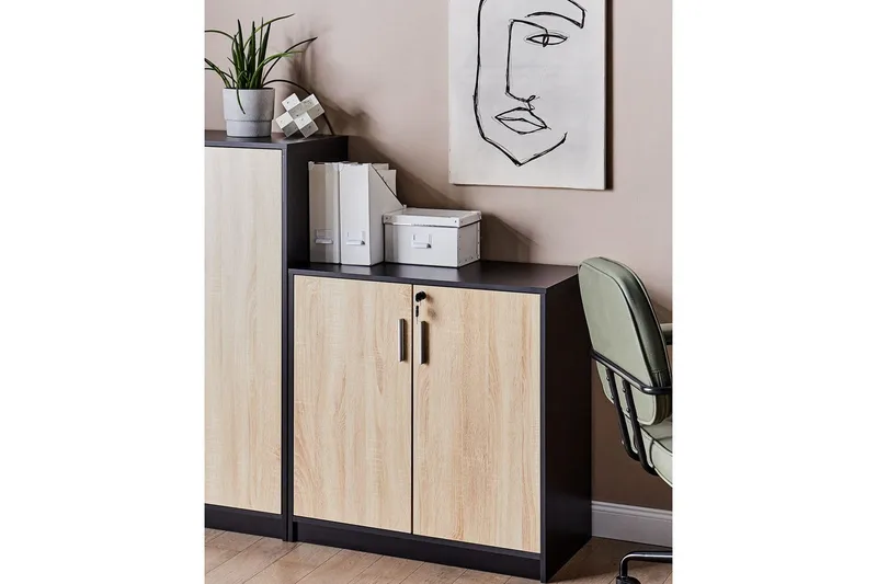 Säilytysyksikkö Zehna Vaalea puu, musta, 80x40x80 cm - Vaalea puu, musta, 80x40x80 cm - Säilytys - Kaappi - Säilytyskaappi