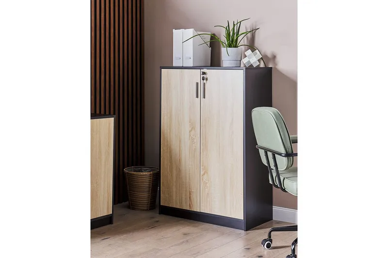 Säilytysyksikkö Zehna Vaalea puu, musta, 80x40x117 cm - Vaalea puu, musta, 80x40x117 cm - Säilytys - Kaappi - Säilytyskaappi