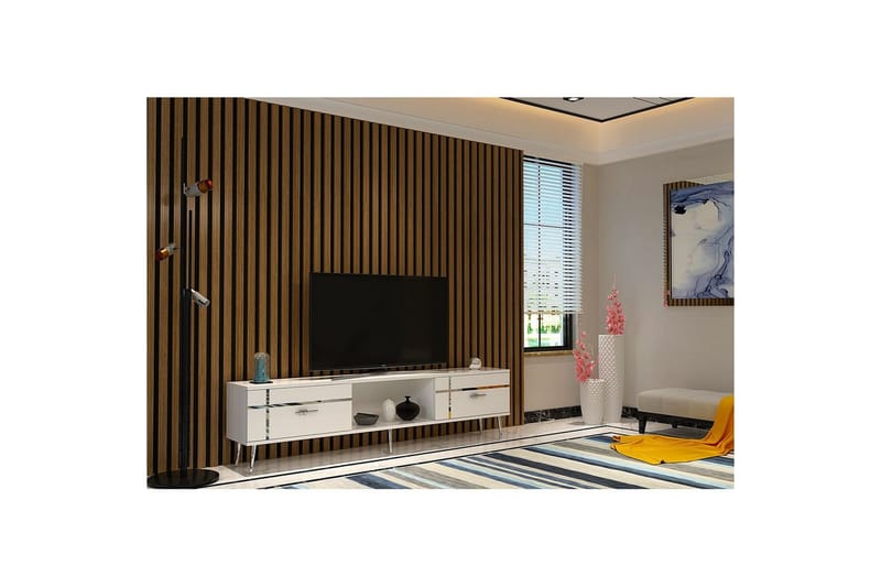 Safiya TV-taso 150 cm - Valkoinen/Hopea - Huonekalut - TV- & Mediakalusteet - Tv taso & Mediataso