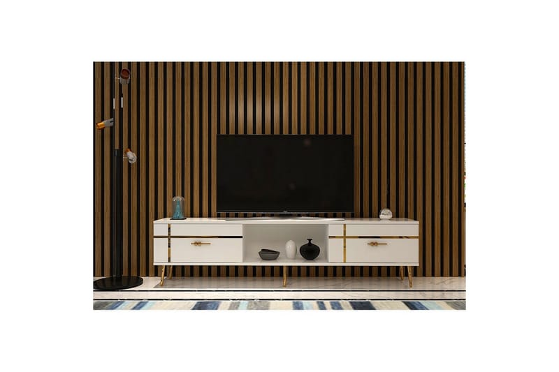 Safiya TV-taso 150 cm - Valkoinen/Keltainend - Huonekalut - TV- & Mediakalusteet - Tv taso & Mediataso