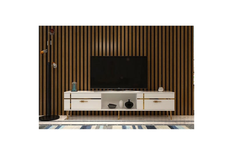 Safiya TV-taso 150 cm - Valkoinen/Keltainend - Huonekalut - TV- & Mediakalusteet - Tv taso & Mediataso