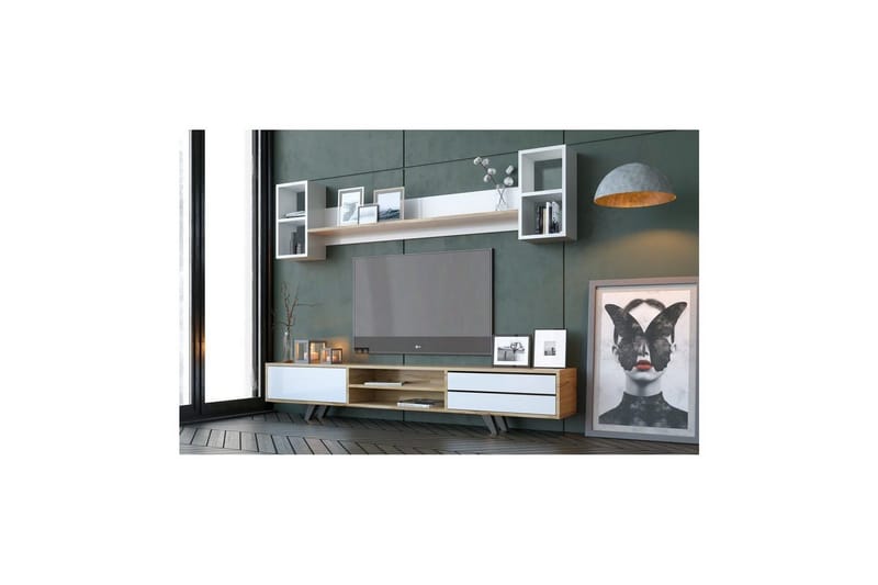 Seyra Tv-stativ 45 cm - Valkoinen/Tammi - Huonekalut - TV- & Mediakalusteet - Mediajalusta & seinäteline