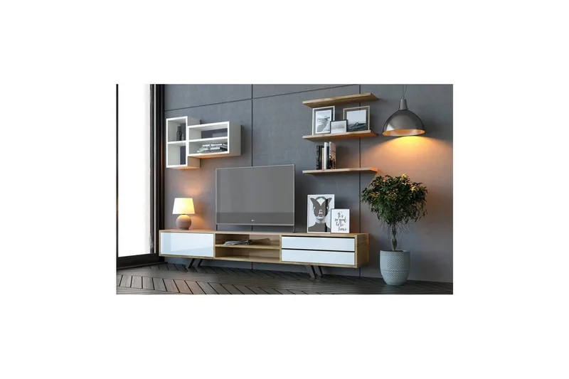 Seyra Tv-stativ 45 cm - Valkoinen/Tammi - Huonekalut - TV- & Mediakalusteet - TV-kalustepaketti