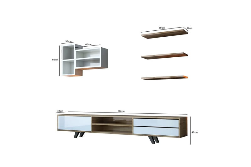 Seyra Tv-stativ 45 cm - Valkoinen/Tammi - Huonekalut - TV- & Mediakalusteet - TV-kalustepaketti