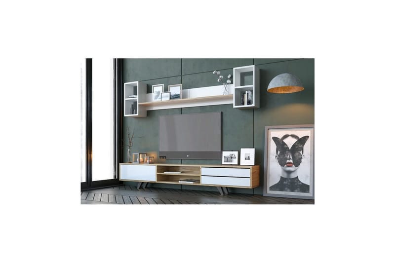 Seyra Tv-stativ 45 cm - Valkoinen/Tammi - Huonekalut - TV- & Mediakalusteet - Mediajalusta & seinäteline