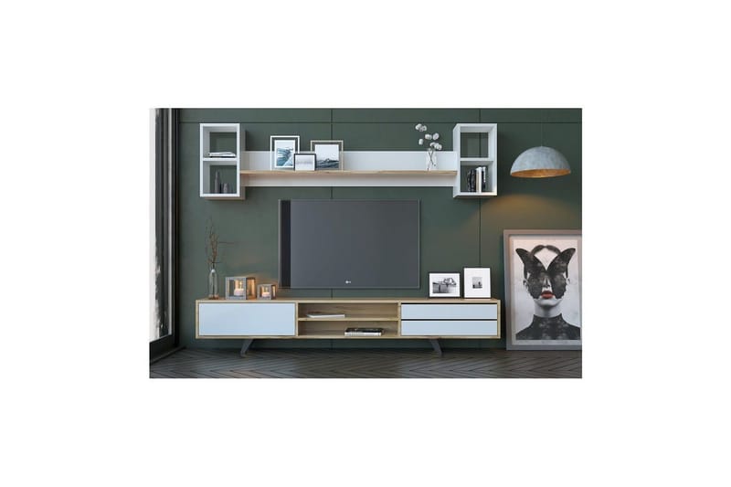 Seyra Tv-stativ 45 cm - Valkoinen/Tammi - Huonekalut - TV- & Mediakalusteet - Mediajalusta & seinäteline