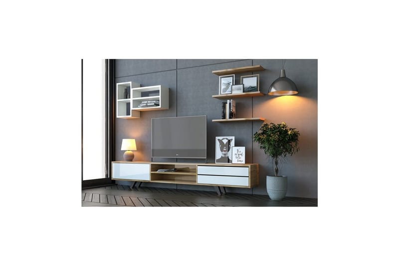 Seyra Tv-stativ 45 cm - Valkoinen/Tammi - Huonekalut - TV- & Mediakalusteet - Mediajalusta & seinäteline