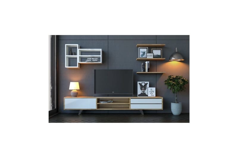 Seyra Tv-stativ 45 cm - Valkoinen/Tammi - Huonekalut - TV- & Mediakalusteet - Mediajalusta & seinäteline