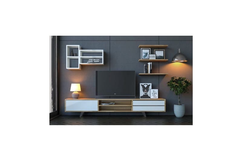 Seyra Tv-stativ 45 cm - Valkoinen/Tammi - Huonekalut - TV- & Mediakalusteet - TV-kalustepaketti