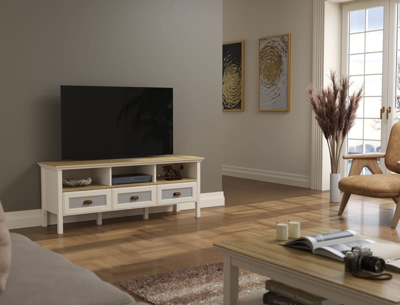 Sopira TV-taso 150 cm - Kerma, tammi ja harmaa - Huonekalut - TV- & Mediakalusteet - Mediajalusta & seinäteline