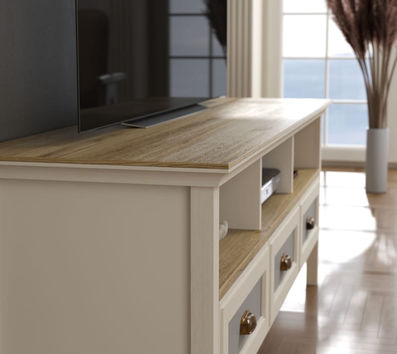 Sopira TV-taso 150 cm - Kerma, tammi ja harmaa - Huonekalut - TV- & Mediakalusteet - Mediajalusta & seinäteline