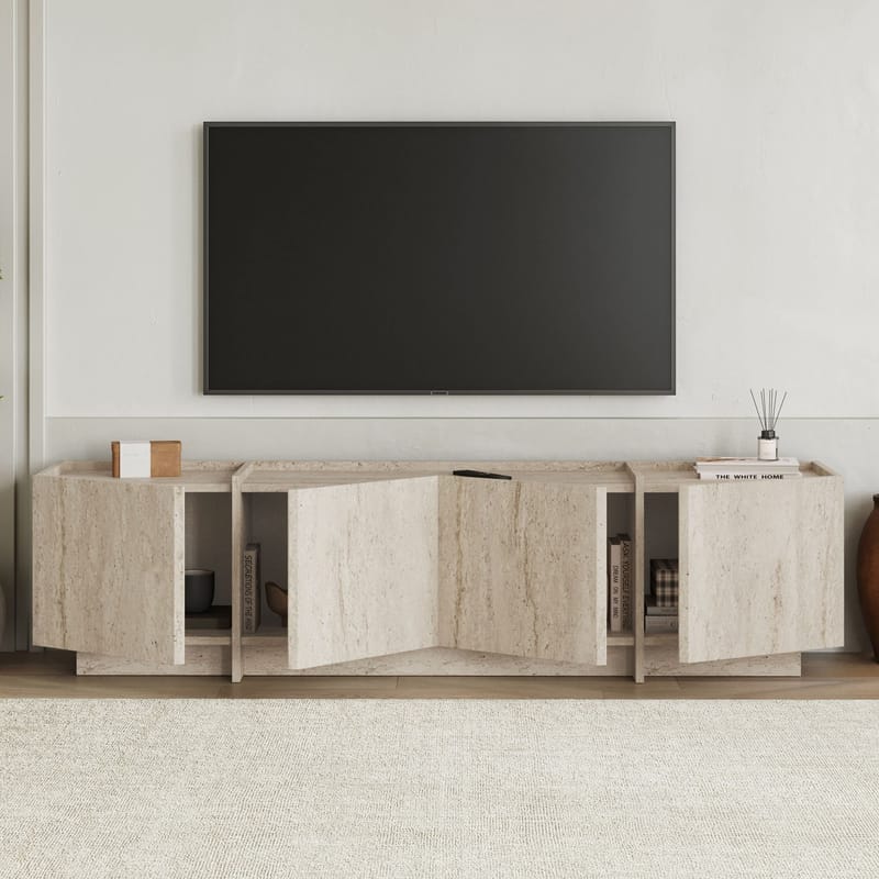 Sylvenn TV- ja mediapenkki 180 cm, puisella säilytystilalla - Beige - Huonekalut - TV- & Mediakalusteet - Tv taso & Mediataso
