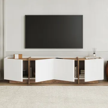 Sylvenn TV-taso 180 cm - Valkoinen ja Atlantic Pine - Huonekalut - TV- & Mediakalusteet - Tv taso & Mediataso