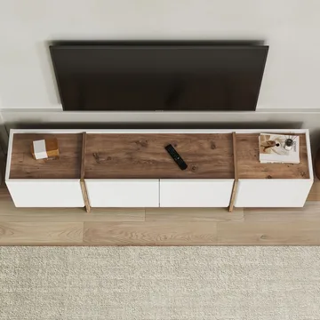 Sylvenn TV-taso 180 cm - Valkoinen ja Atlantic Pine - Huonekalut - TV- & Mediakalusteet - Tv taso & Mediataso
