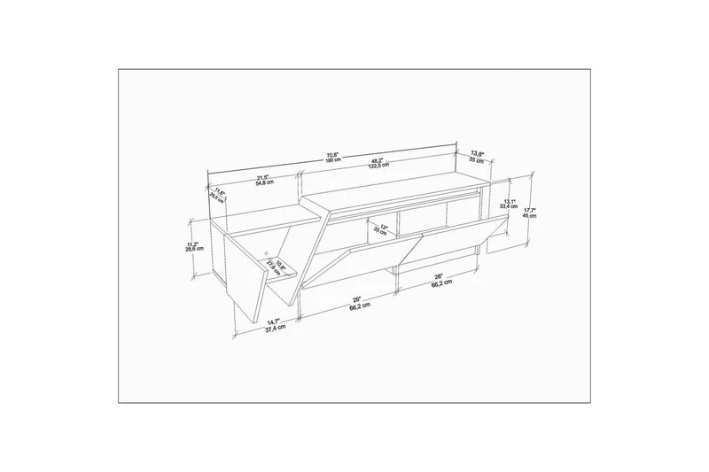 Tavros TV-taso 180 cm - Valkoinen/Pähkinä - Huonekalut - TV- & Mediakalusteet - Tv taso & Mediataso