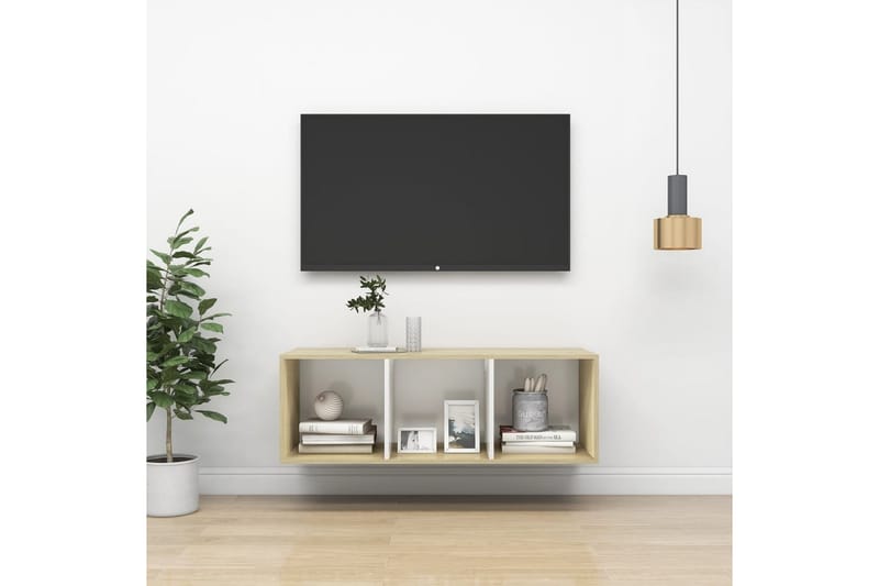 Seinäkiinnitettävä TV-taso tammi ja valk. 37x37x107 cm - Huonekalut - TV- & Mediakalusteet - Mediajalusta & seinäteline - TV:n seinäteline