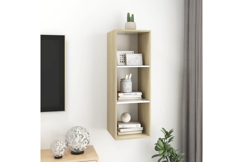 Seinäkiinnitettävä TV-taso tammi ja valk. 37x37x107 cm - Huonekalut - TV- & Mediakalusteet - Mediajalusta & seinäteline - TV:n seinäteline
