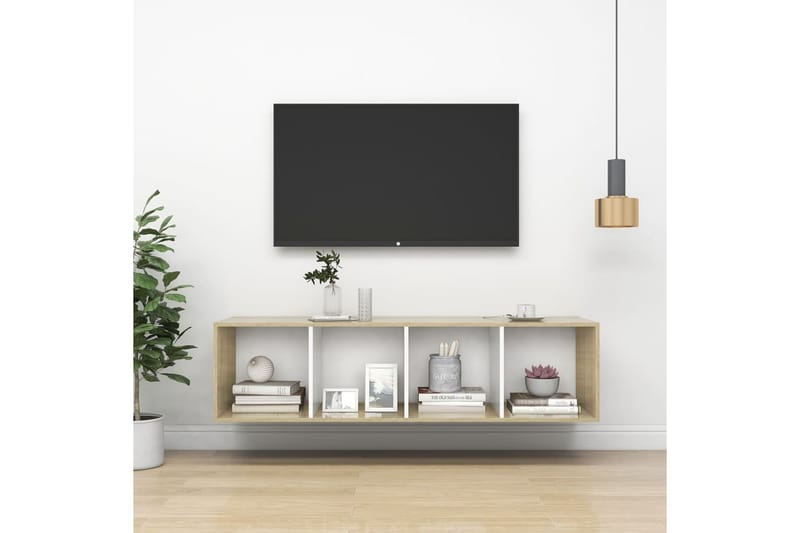 Seinäkiinnitettävä TV-taso tammi ja valk. 37x37x142,5cm levy - Huonekalut - TV- & Mediakalusteet - Mediajalusta & seinäteline - TV:n seinäteline