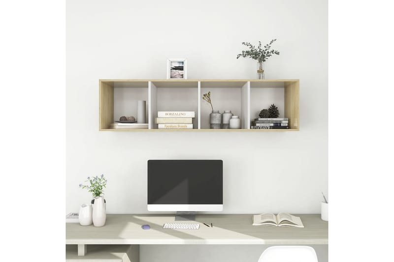 Seinäkiinnitettävä TV-taso tammi ja valk. 37x37x142,5cm levy - Huonekalut - TV- & Mediakalusteet - Mediajalusta & seinäteline - TV:n seinäteline