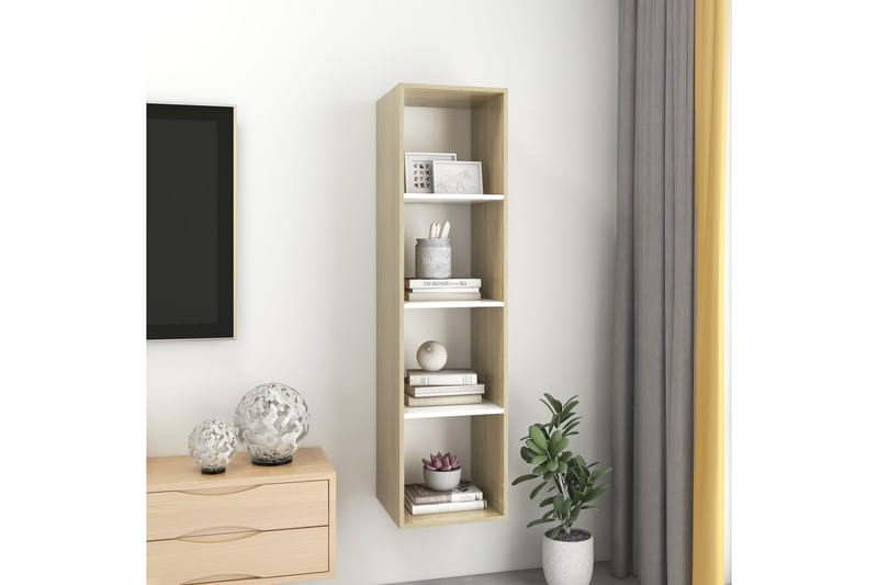 Seinäkiinnitettävä TV-taso tammi ja valk. 37x37x142,5cm levy - Huonekalut - TV- & Mediakalusteet - Mediajalusta & seinäteline - TV:n seinäteline
