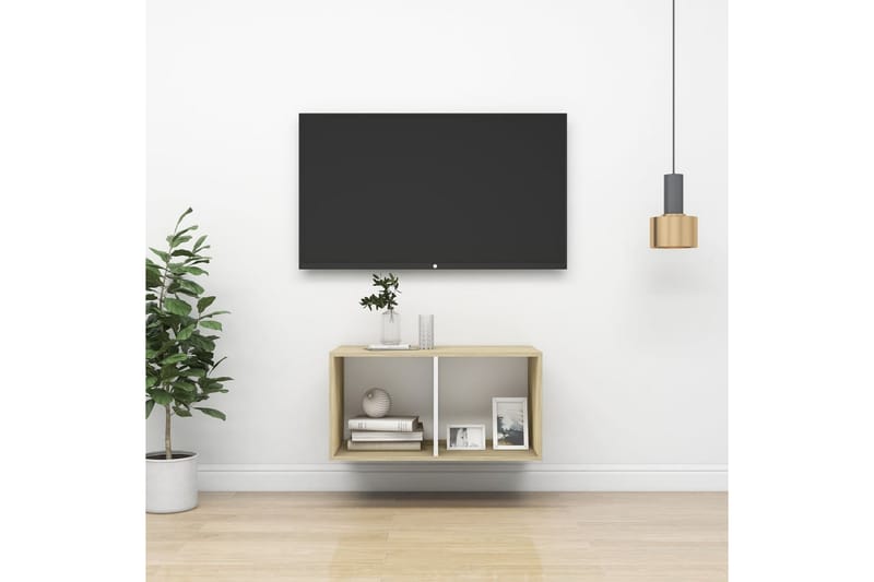 Seinäkiinnitettävä TV-taso tammi ja valk. 37x37x72 cm - Huonekalut - TV- & Mediakalusteet - Mediajalusta & seinäteline - TV:n seinäteline