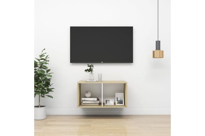 Seinäkiinnitettävä TV-taso tammi ja valk. 37x37x72 cm - Mediajalusta & seinäteline - TV:n seinäteline