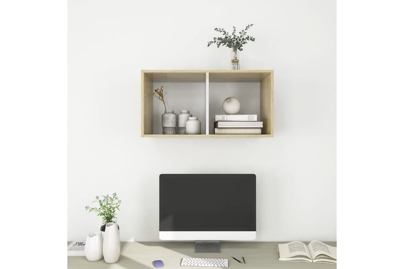 Seinäkiinnitettävä TV-taso tammi ja valk. 37x37x72 cm - Huonekalut - TV- & Mediakalusteet - Mediajalusta & seinäteline - TV:n seinäteline