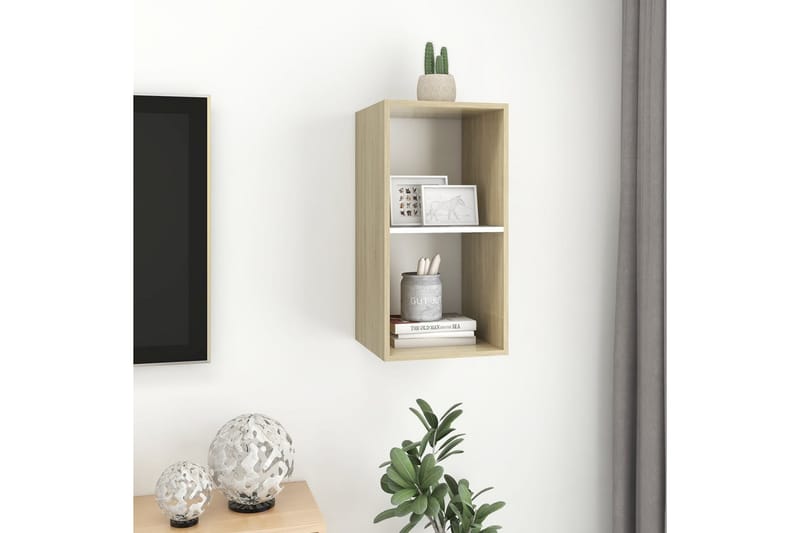 Seinäkiinnitettävä TV-taso tammi ja valk. 37x37x72 cm - Huonekalut - TV- & Mediakalusteet - Mediajalusta & seinäteline - TV:n seinäteline