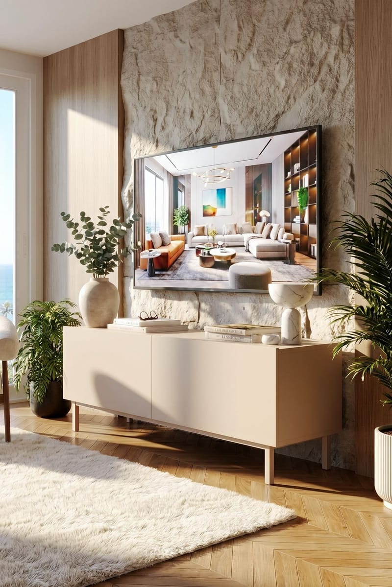 TV-taso Hanah Home Coast (120 x 47,3 x 36,8 cm) Hiekka - Hiekka - Huonekalut - TV- & Mediakalusteet - Mediajalusta & seinäteline - TV:n seinäteline
