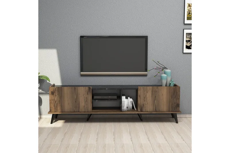 TV-tasot ja mediatasot Challur TV-taso 180 cm Pähkinä,Musta - Huonekalut - TV- & Mediakalusteet - Tv taso & Mediataso
