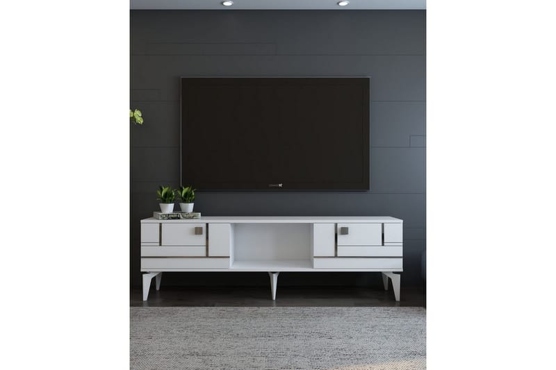 Varno TV-taso 150 cm - Valkoinen/Hopea - Huonekalut - TV- & Mediakalusteet - Tv taso & Mediataso